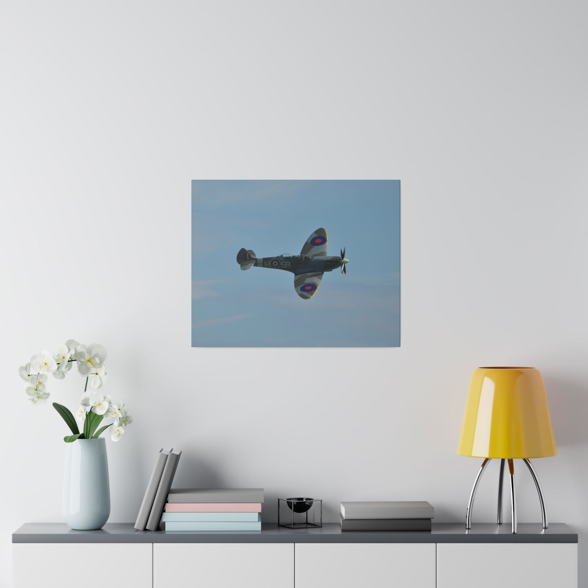 Supermarine Spitfire Two - Seater Flying From The Left With A Slight Angle Close Up, Matte Canvas, Stretched, 0.75" - The Trio Synergize Group