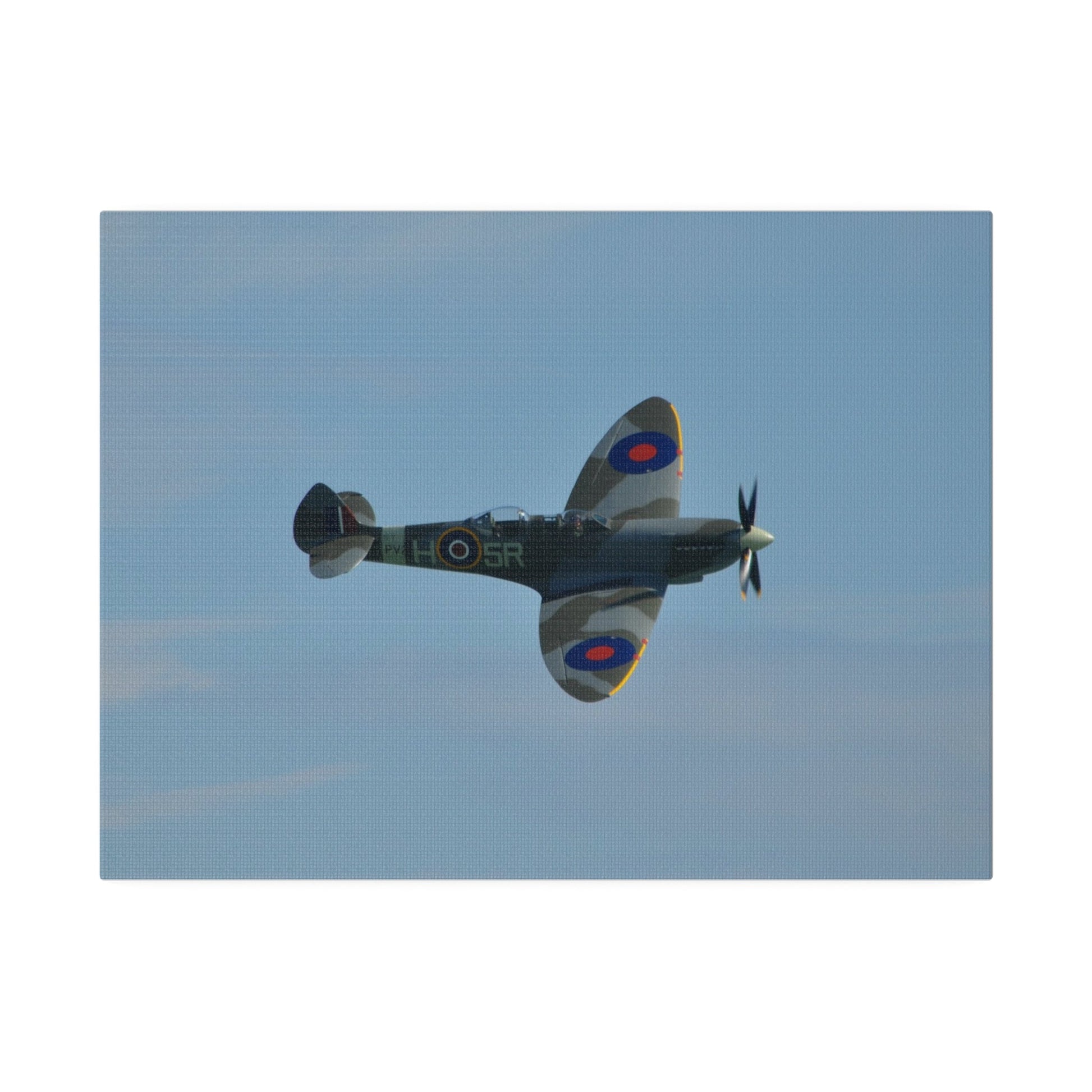 Supermarine Spitfire Two - Seater Flying From The Left With A Slight Angle Close Up, Matte Canvas, Stretched, 0.75" - The Trio Synergize Group