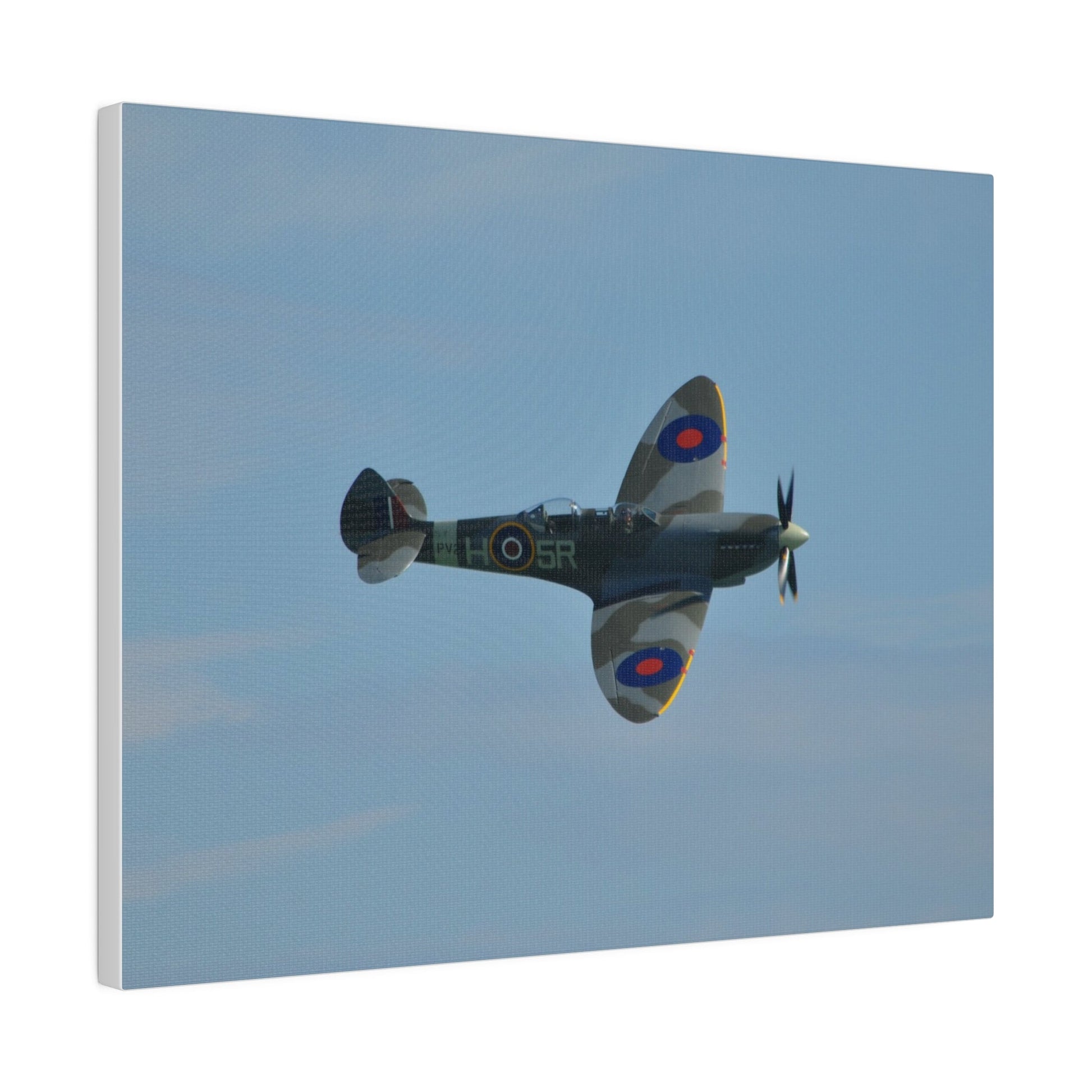 Supermarine Spitfire Two - Seater Flying From The Left With A Slight Angle Close Up, Matte Canvas, Stretched, 0.75" - The Trio Synergize Group
