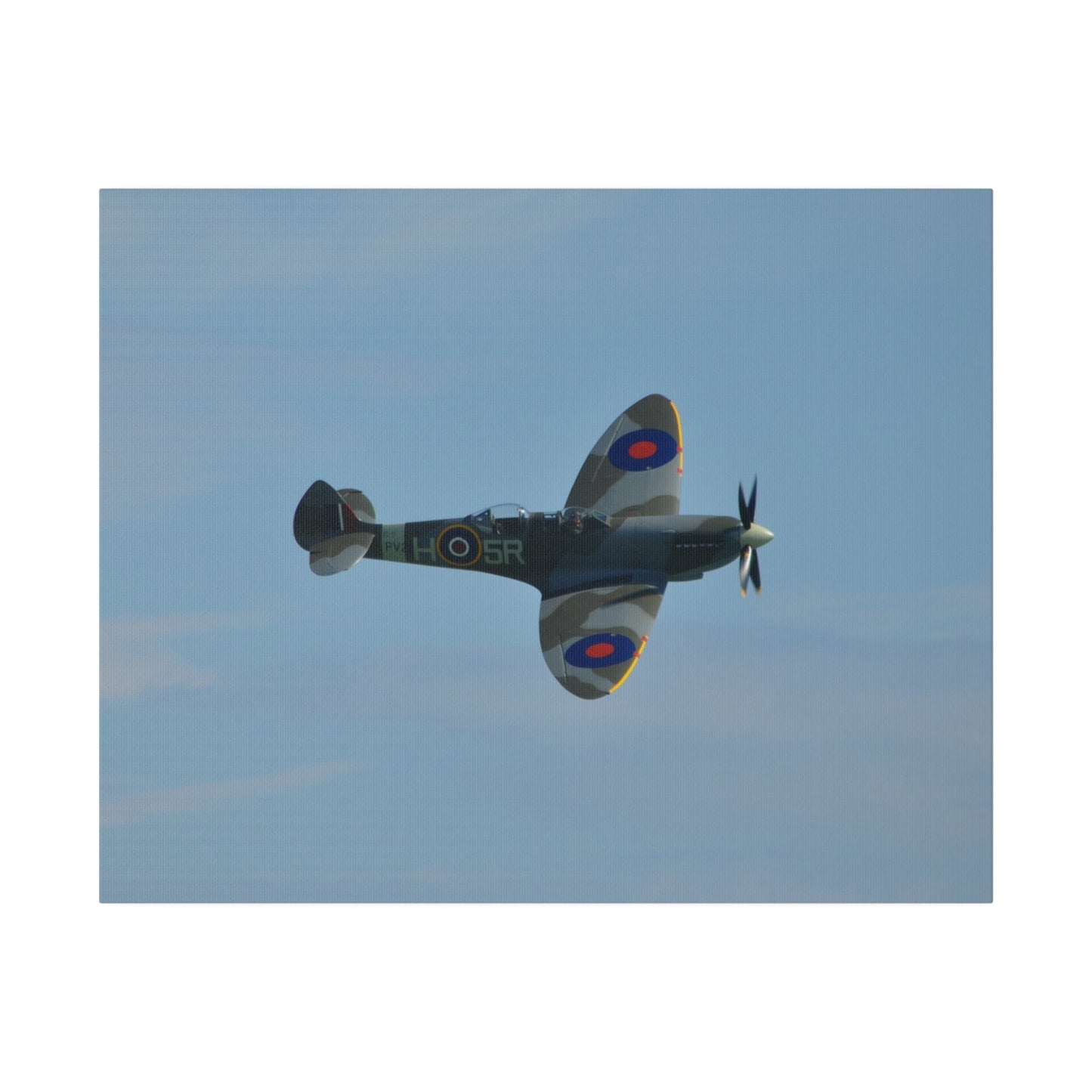 Supermarine Spitfire Two - Seater Flying From The Left With A Slight Angle Close Up, Matte Canvas, Stretched, 0.75" - The Trio Synergize Group