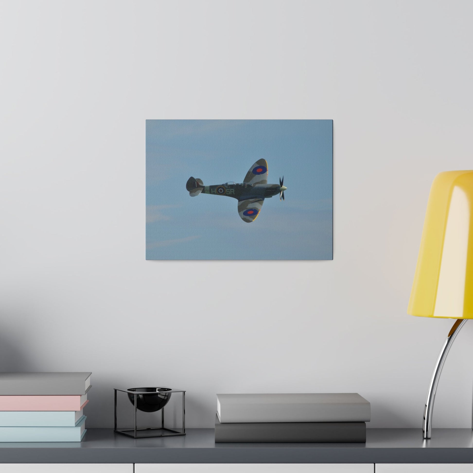 Supermarine Spitfire Two - Seater Flying From The Left With A Slight Angle Close Up, Matte Canvas, Stretched, 0.75" - The Trio Synergize Group