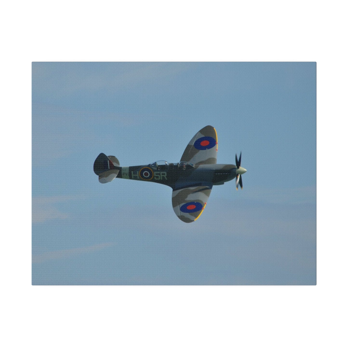 Supermarine Spitfire Two - Seater Flying From The Left With A Slight Angle Close Up, Matte Canvas, Stretched, 0.75" - The Trio Synergize Group