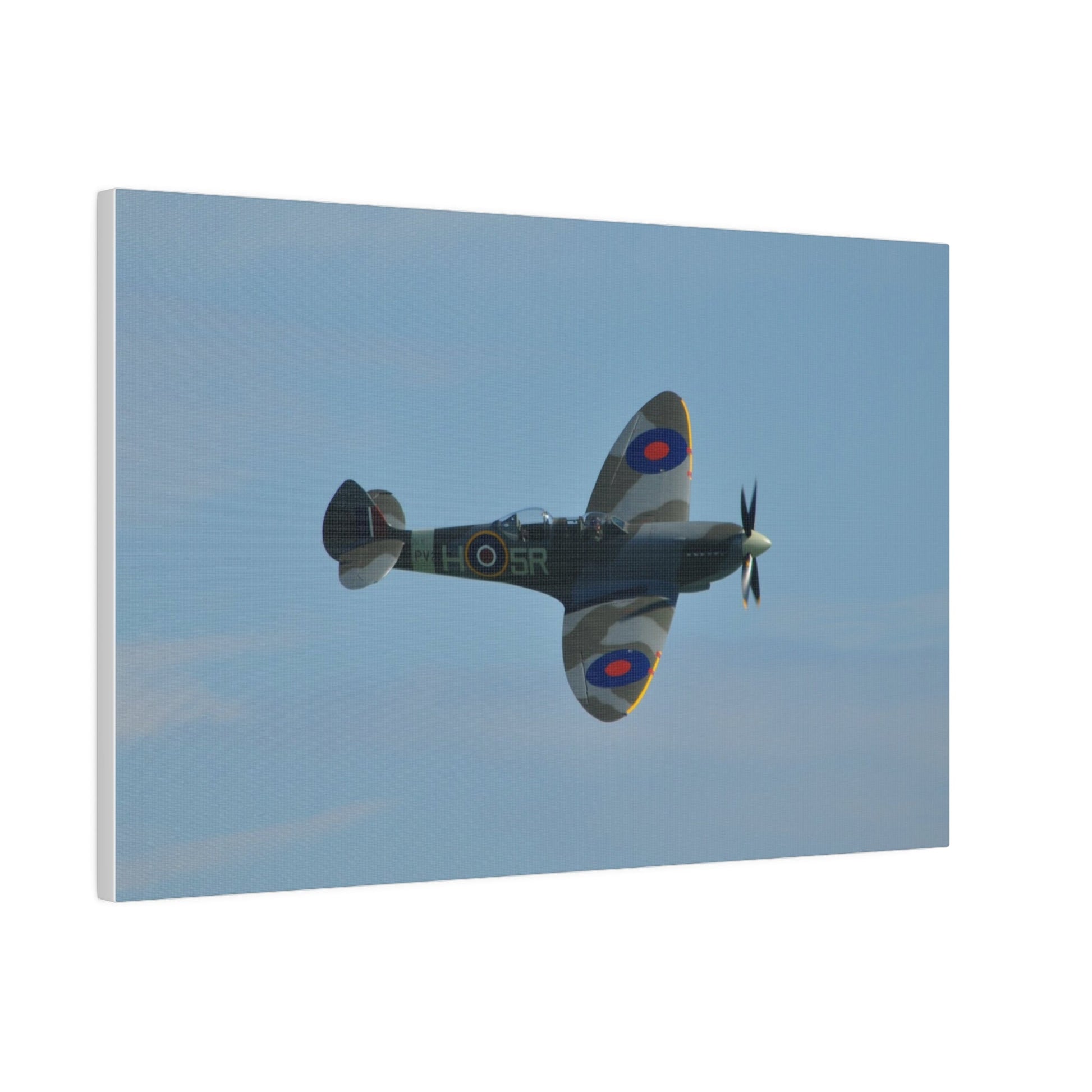 Supermarine Spitfire Two - Seater Flying From The Left With A Slight Angle Close Up, Matte Canvas, Stretched, 0.75" - The Trio Synergize Group