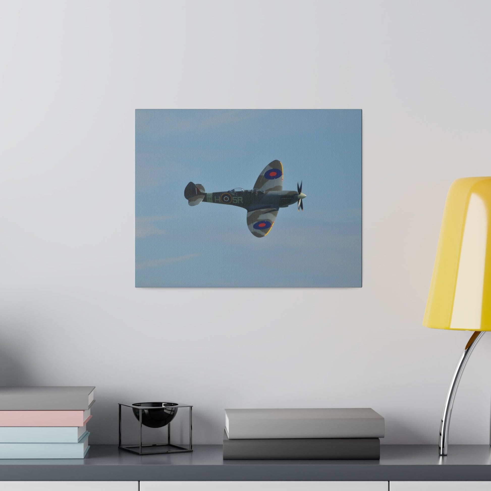 Supermarine Spitfire Two - Seater Flying From The Left With A Slight Angle Close Up, Matte Canvas, Stretched, 0.75" - The Trio Synergize Group