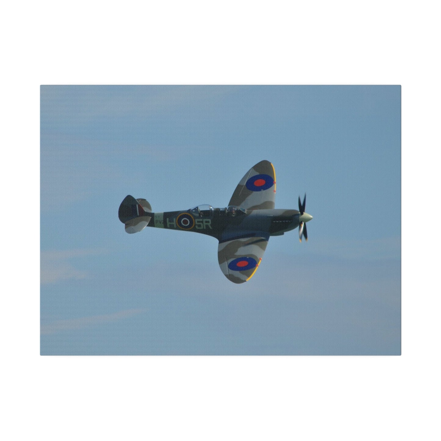Supermarine Spitfire Two - Seater Flying From The Left With A Slight Angle Close Up, Matte Canvas, Stretched, 0.75" - The Trio Synergize Group