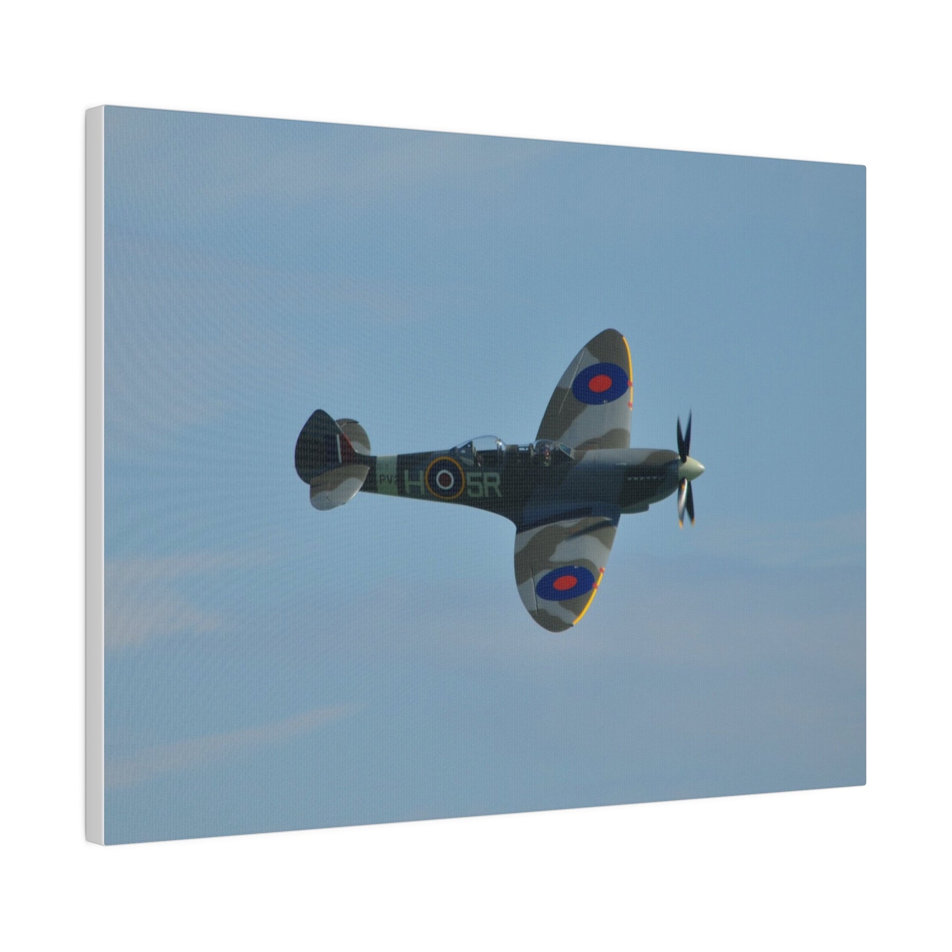 Supermarine Spitfire Two - Seater Flying From The Left With A Slight Angle Close Up, Matte Canvas, Stretched, 0.75" - The Trio Synergize Group