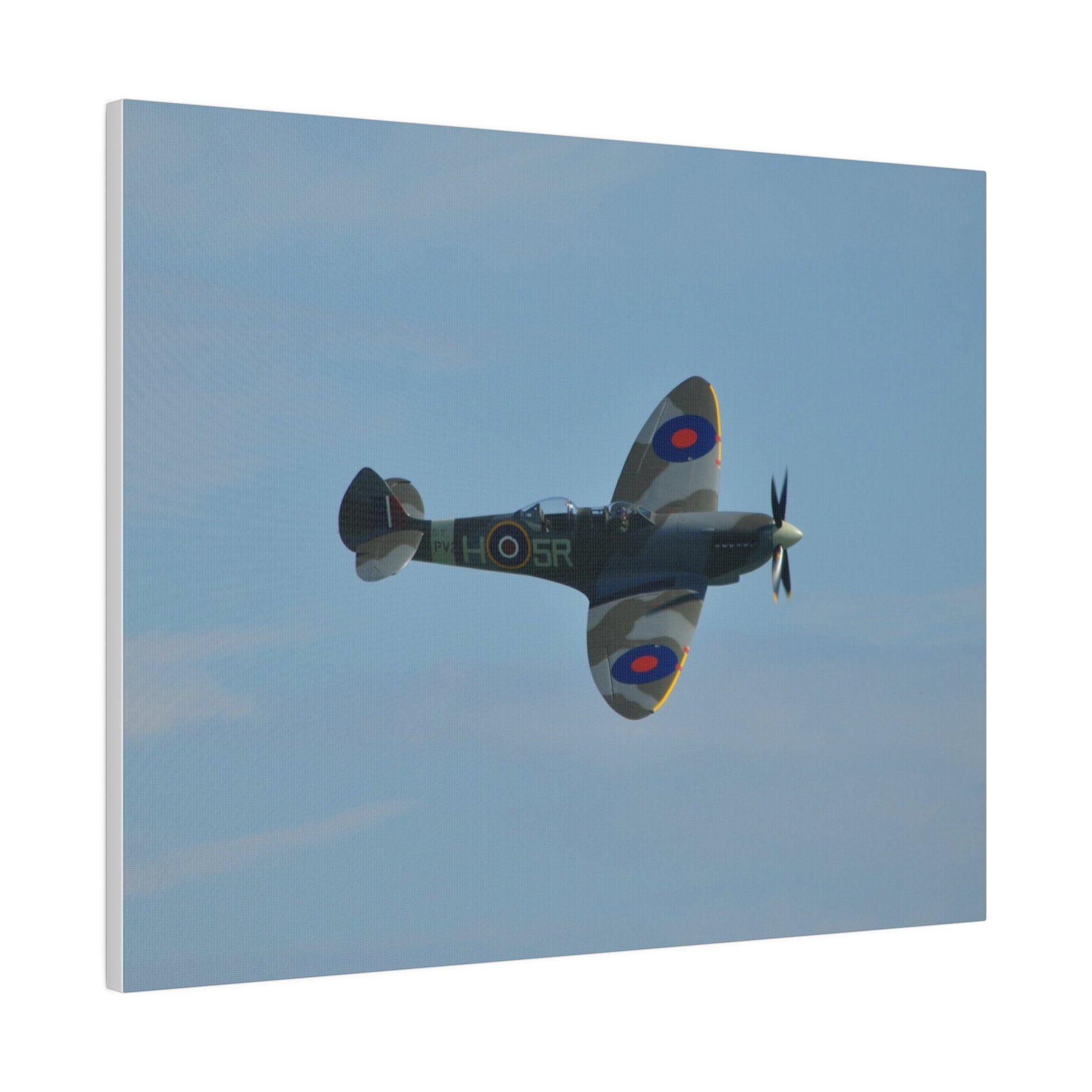 Supermarine Spitfire Two - Seater Flying From The Left With A Slight Angle Close Up, Matte Canvas, Stretched, 0.75" - The Trio Synergize Group