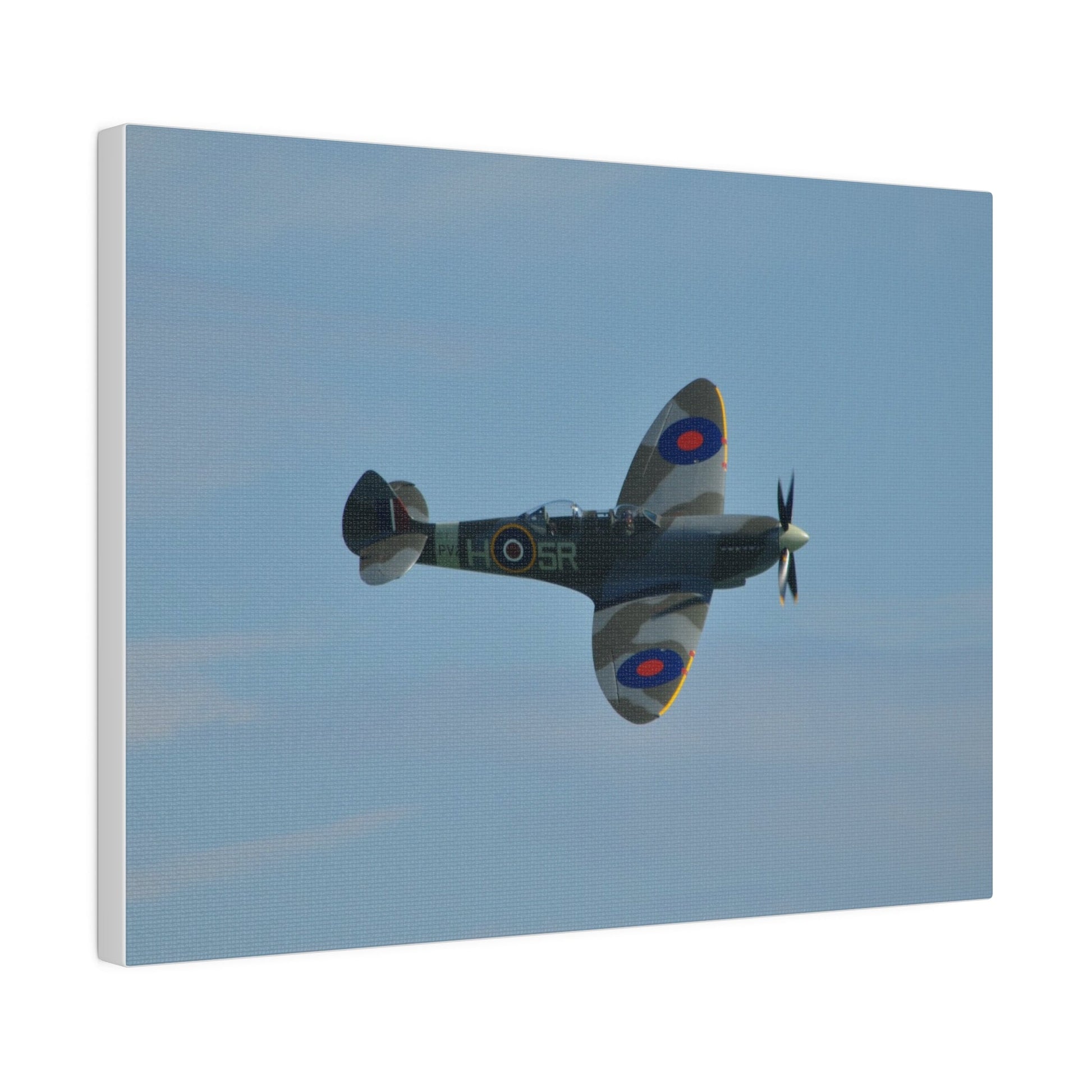 Supermarine Spitfire Two - Seater Flying From The Left With A Slight Angle Close Up, Matte Canvas, Stretched, 0.75" - The Trio Synergize Group