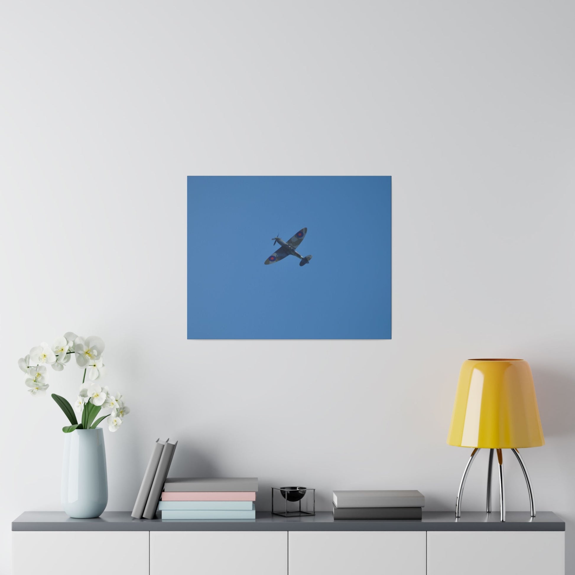 Supermarine Spitfire Two - Seater Flying From The Right Ascending With A Sharpe Angle, Matte Canvas, Stretched, 0.75" - The Trio Synergize Group