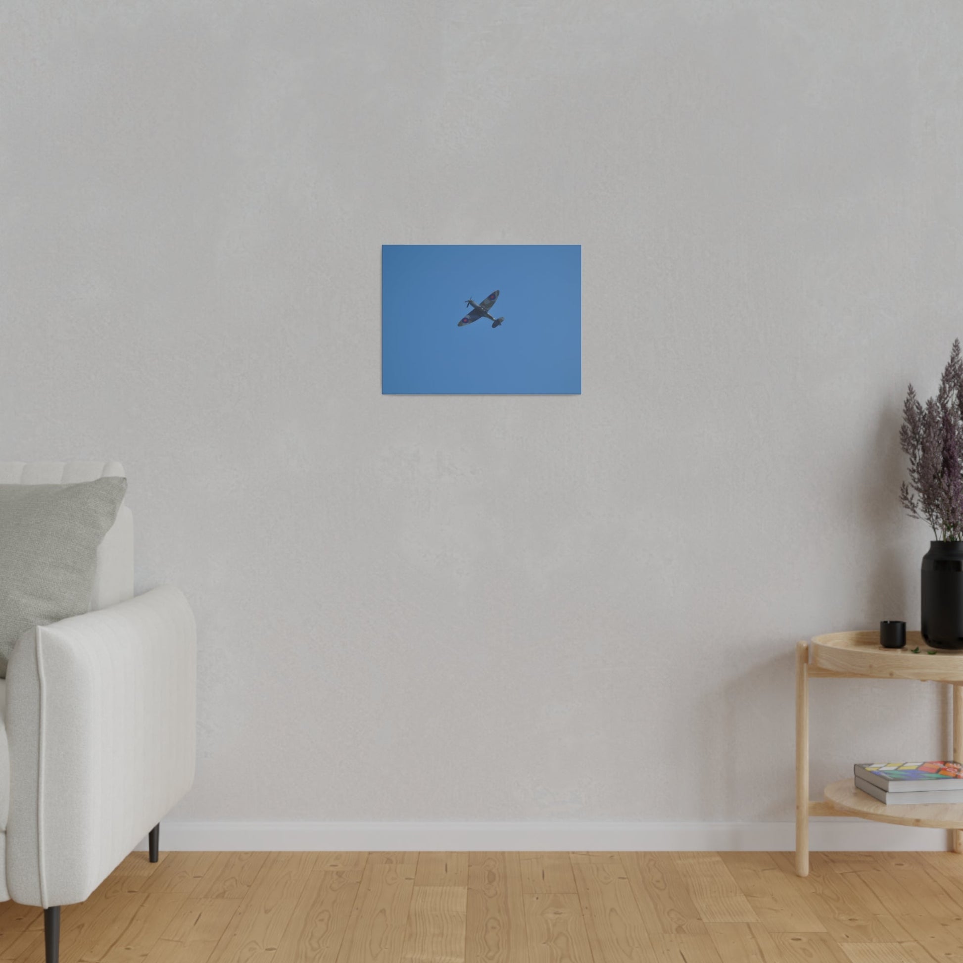 Supermarine Spitfire Two - Seater Flying From The Right Ascending With A Sharpe Angle, Matte Canvas, Stretched, 0.75" - The Trio Synergize Group