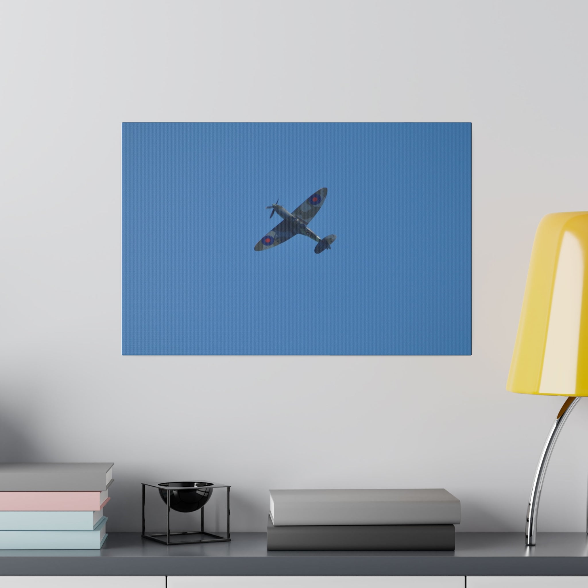 Supermarine Spitfire Two - Seater Flying From The Right Ascending With A Sharpe Angle, Matte Canvas, Stretched, 0.75" - The Trio Synergize Group