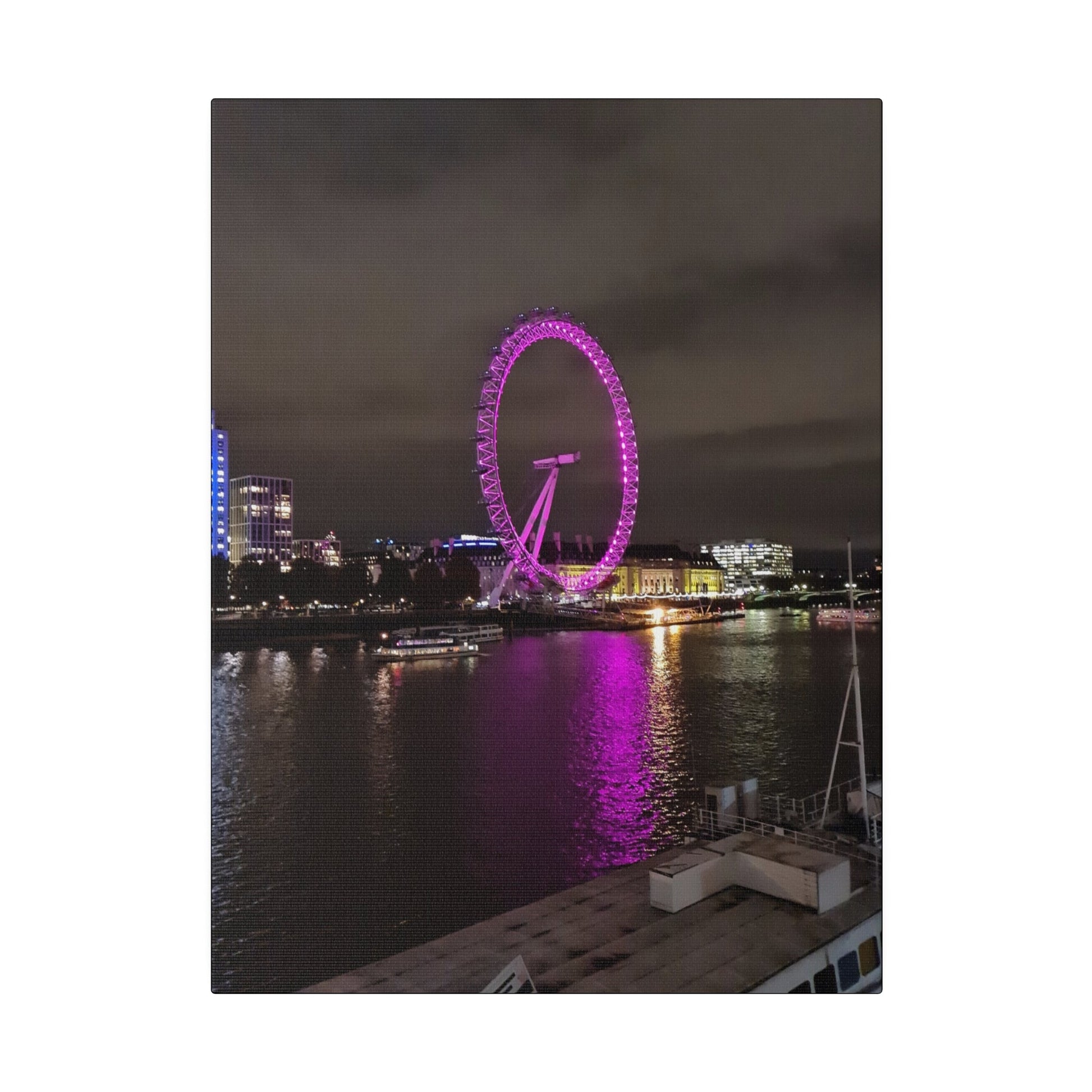 The London Eye At Night, Matte Canvas, Stretched, 0.75" - The Trio Synergize Group