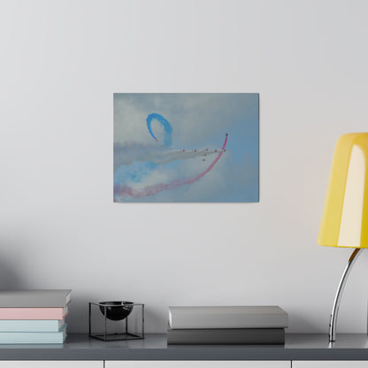 The Red Arrows Flying From The Left With White Smoke In Formation And Two Looping Around With Coloured Smoke, Matte Canvas, Stretched, 0.75" - The Trio Synergize Group