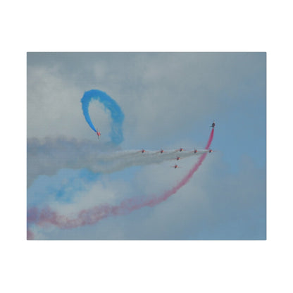 The Red Arrows Flying From The Left With White Smoke In Formation And Two Looping Around With Coloured Smoke, Matte Canvas, Stretched, 0.75" - The Trio Synergize Group