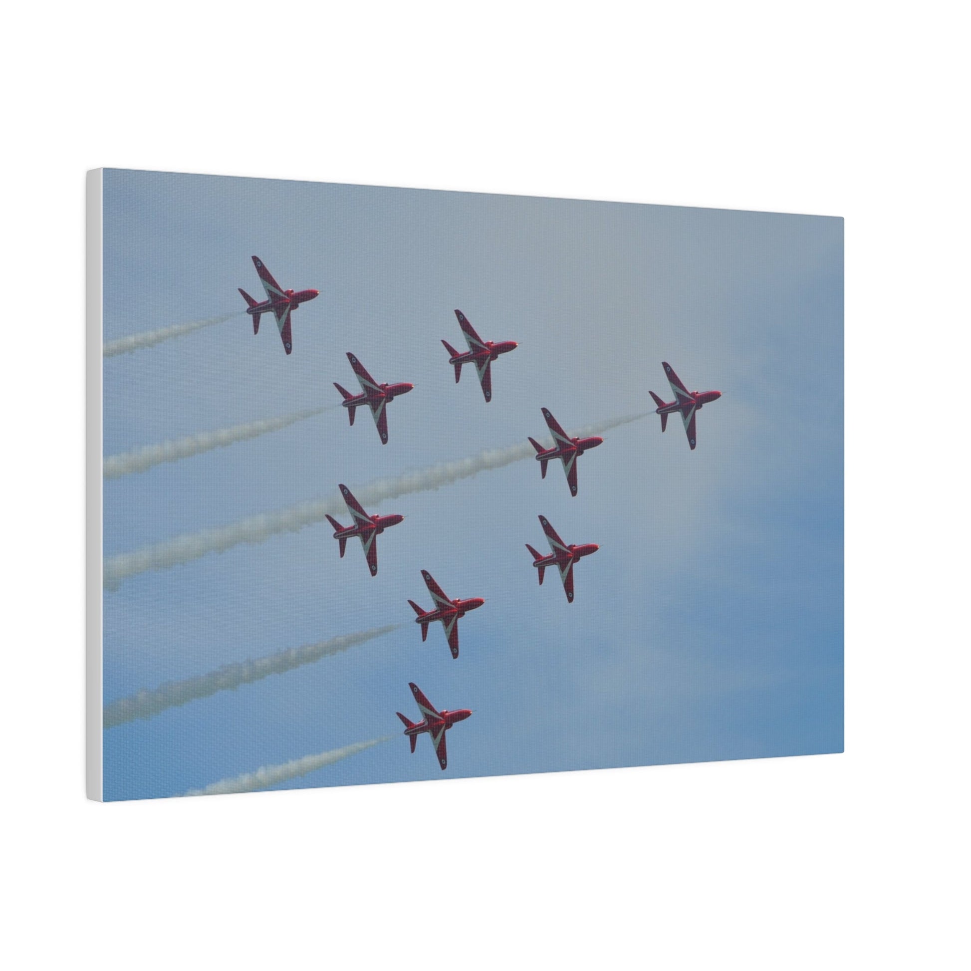 The Red Arrows Right With White Smoke In Formation Canvas - The Trio Synergize Group