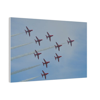 The Red Arrows Right With White Smoke In Formation Canvas - The Trio Synergize Group