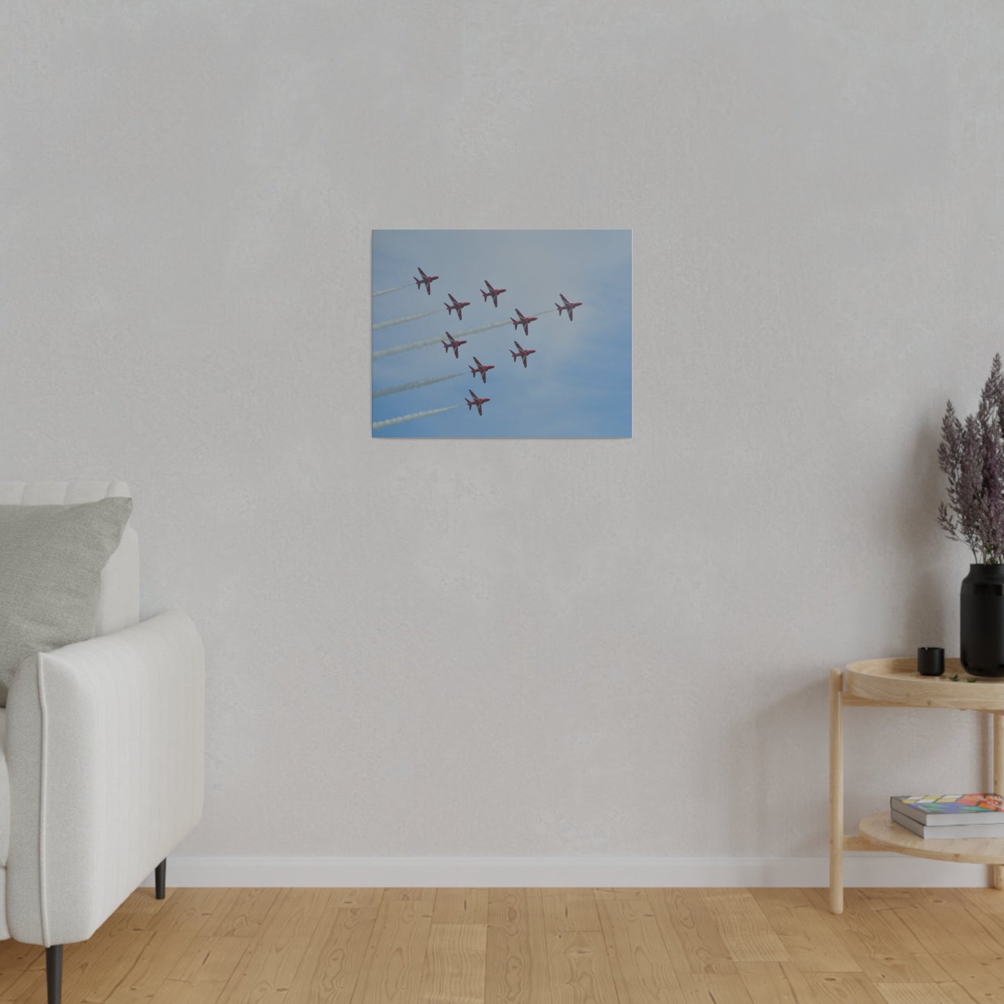 The Red Arrows Right With White Smoke In Formation Canvas - The Trio Synergize Group