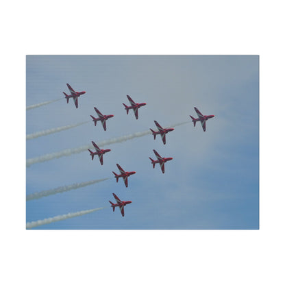 The Red Arrows Right With White Smoke In Formation Canvas - The Trio Synergize Group