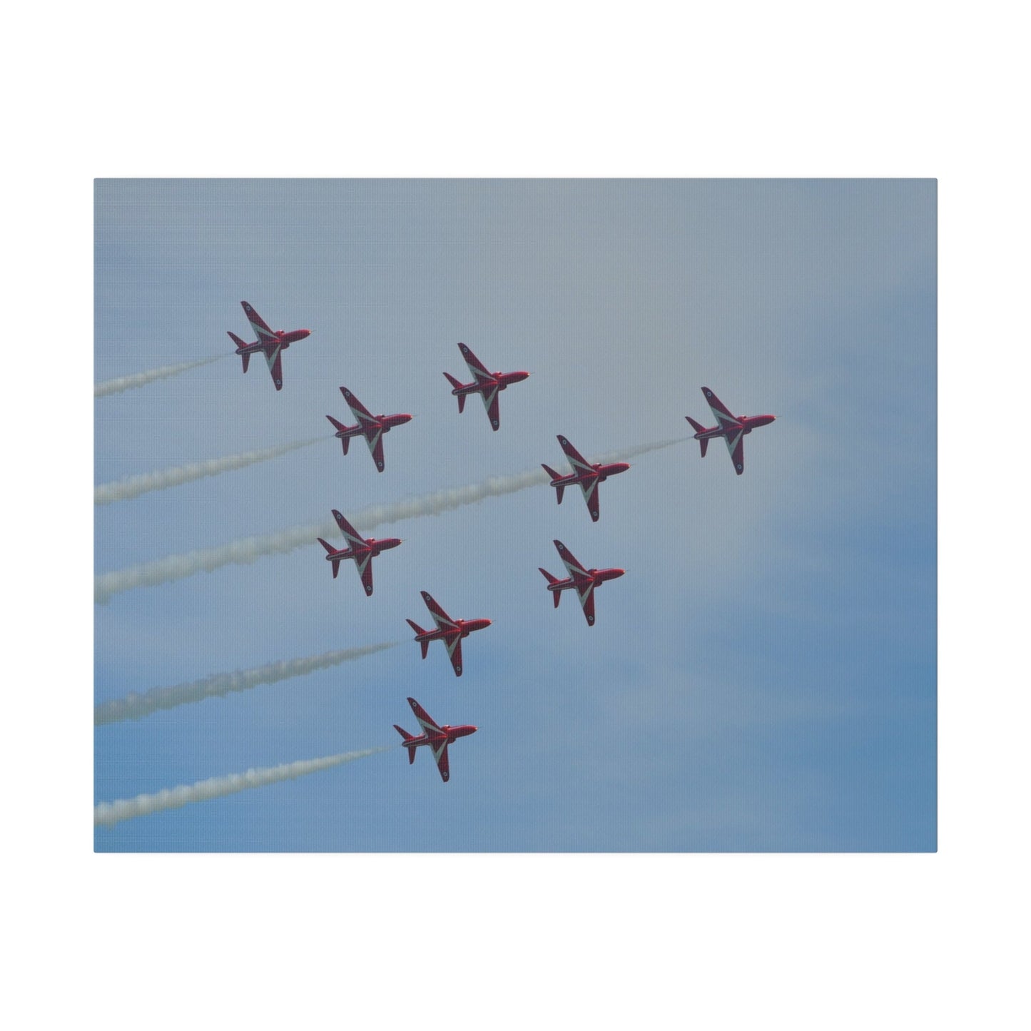 The Red Arrows Right With White Smoke In Formation Canvas - The Trio Synergize Group