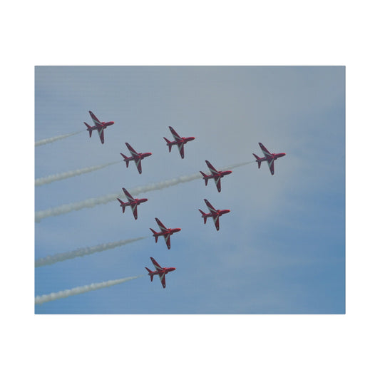 The Red Arrows Right With White Smoke In Formation Canvas - The Trio Synergize Group