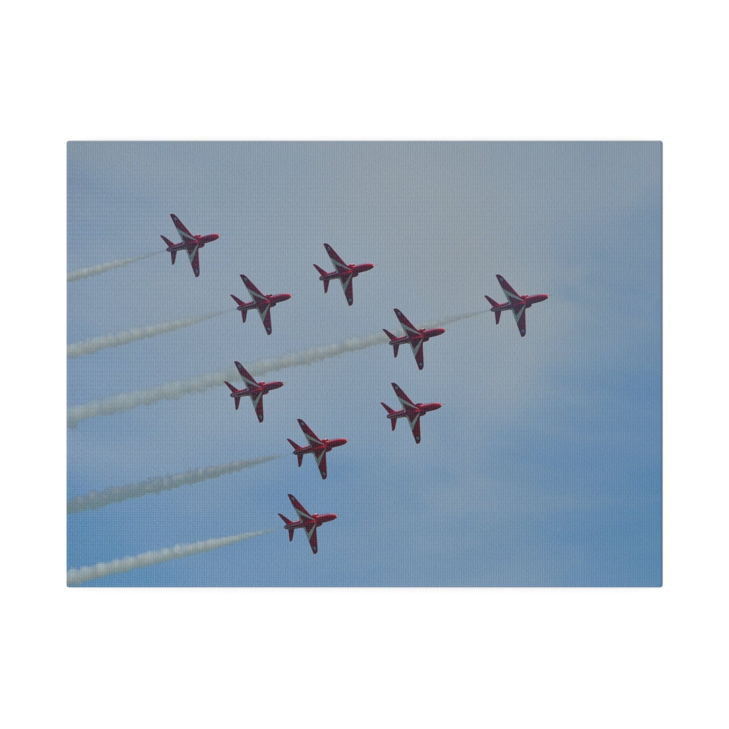 The Red Arrows Right With White Smoke In Formation Canvas - The Trio Synergize Group