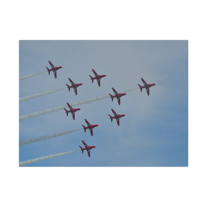 The Red Arrows Right With White Smoke In Formation Canvas - The Trio Synergize Group