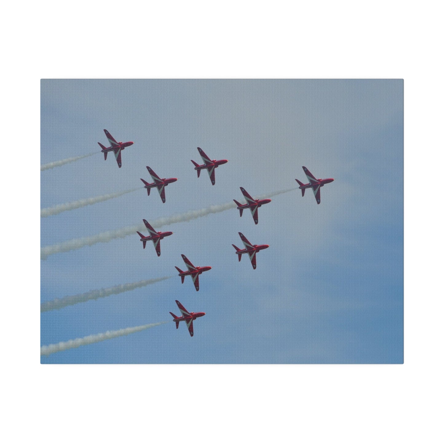The Red Arrows Right With White Smoke In Formation Canvas - The Trio Synergize Group
