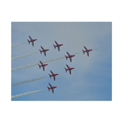 The Red Arrows Right With White Smoke In Formation Canvas - The Trio Synergize Group