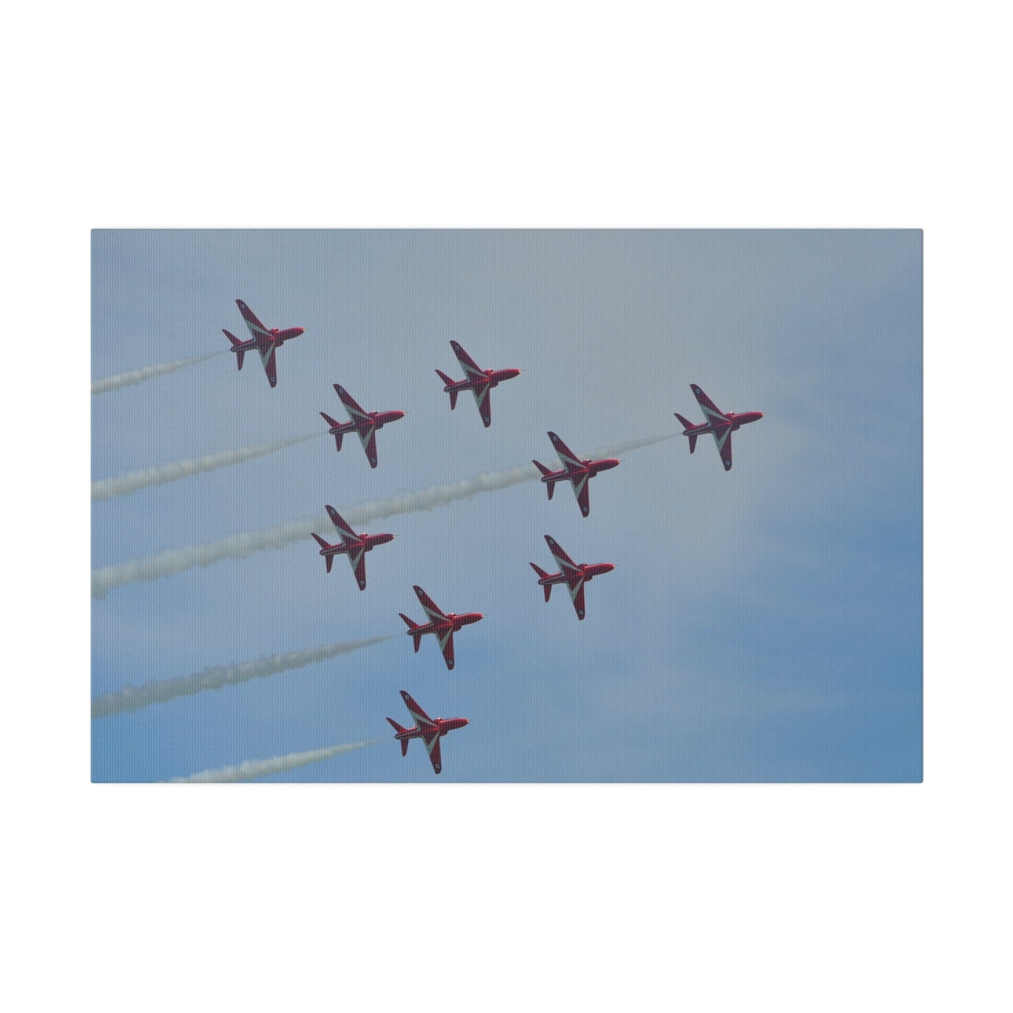 The Red Arrows Right With White Smoke In Formation Canvas - The Trio Synergize Group