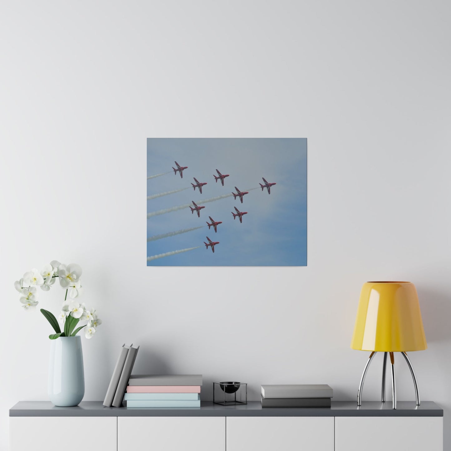 The Red Arrows Right With White Smoke In Formation Canvas - The Trio Synergize Group