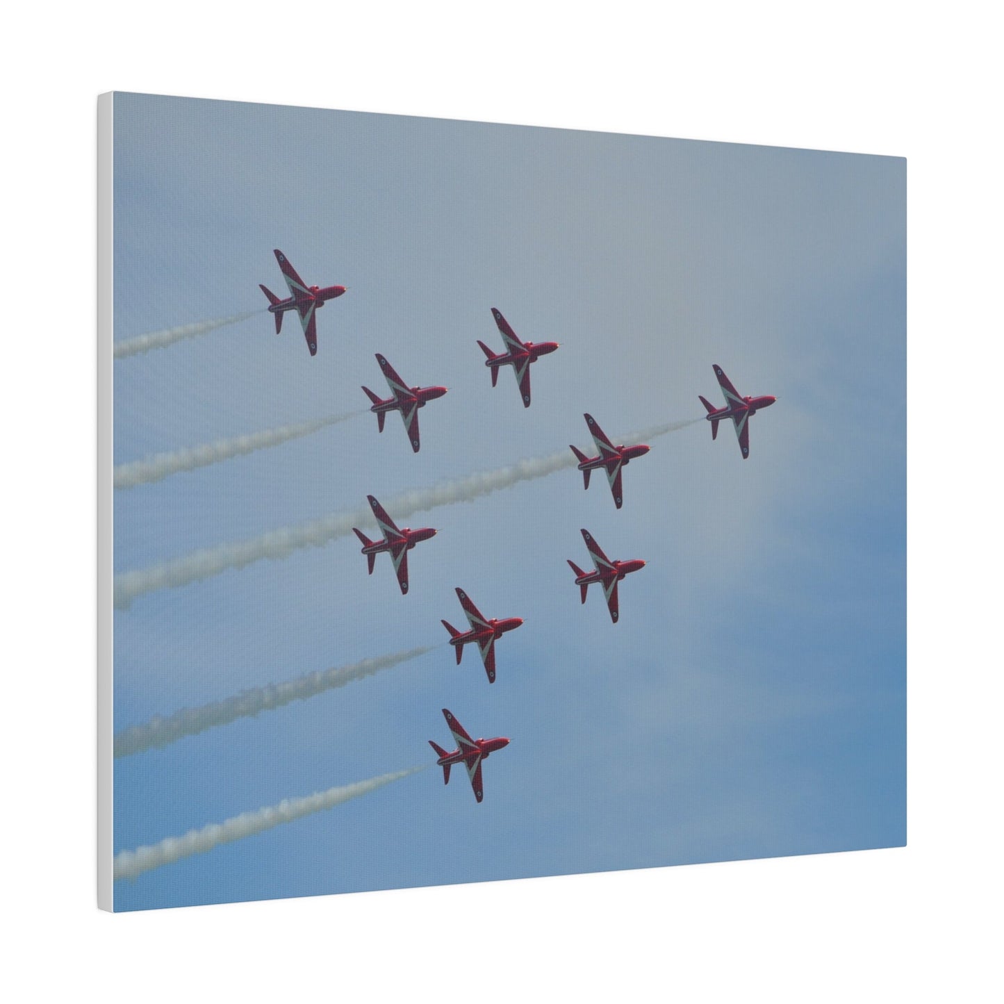 The Red Arrows Right With White Smoke In Formation Canvas - The Trio Synergize Group