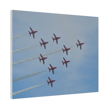 The Red Arrows Right With White Smoke In Formation Canvas - The Trio Synergize Group