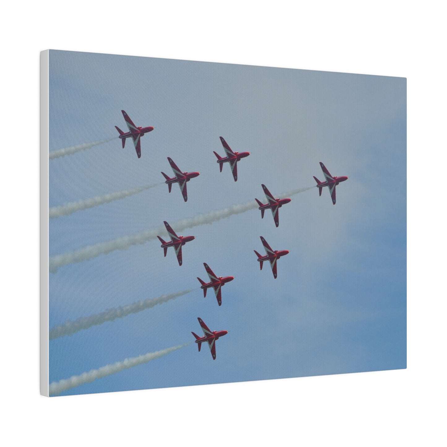 The Red Arrows Right With White Smoke In Formation Canvas - The Trio Synergize Group