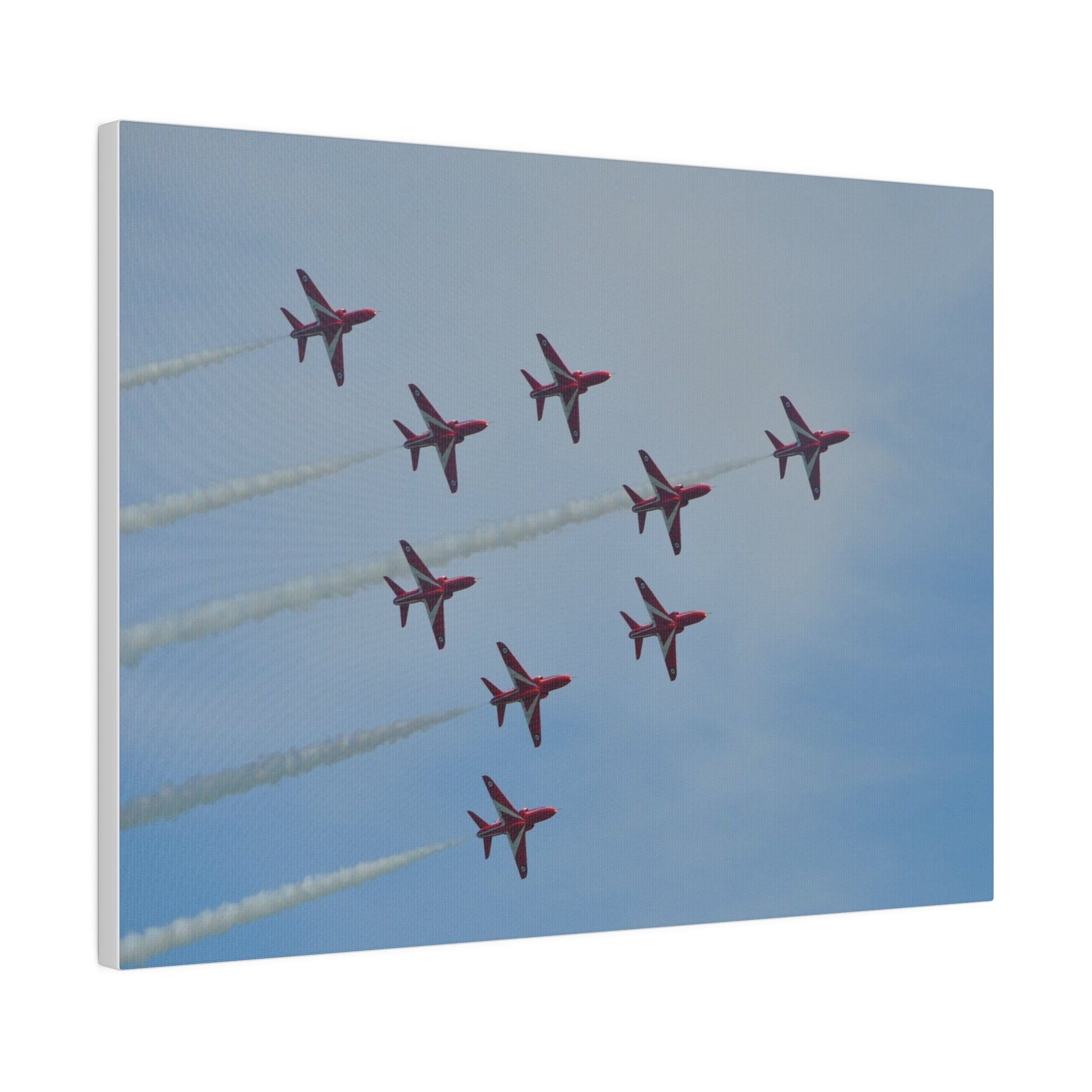 The Red Arrows Right With White Smoke In Formation Canvas - The Trio Synergize Group