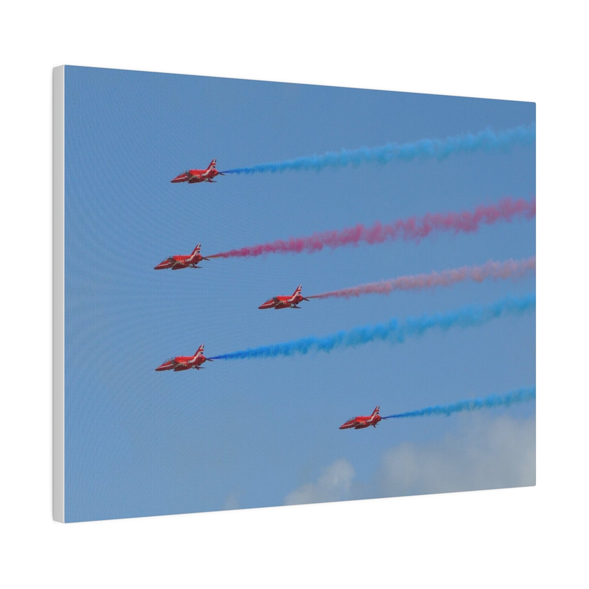 The Red Arrows Flying From The Right With White Smoke Side Rear View Close Up, Matte Canvas, Stretched, 0.75" - The Trio Synergize Group