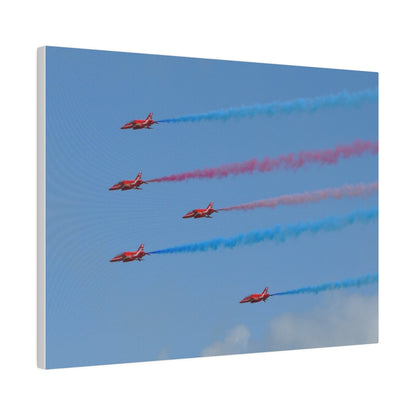 The Red Arrows Flying From The Right With White Smoke Side Rear View Close Up, Matte Canvas, Stretched, 0.75" - The Trio Synergize Group