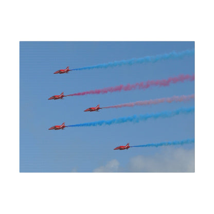 The Red Arrows Flying From The Right With White Smoke Side Rear View Close Up, Matte Canvas, Stretched, 0.75" - The Trio Synergize Group