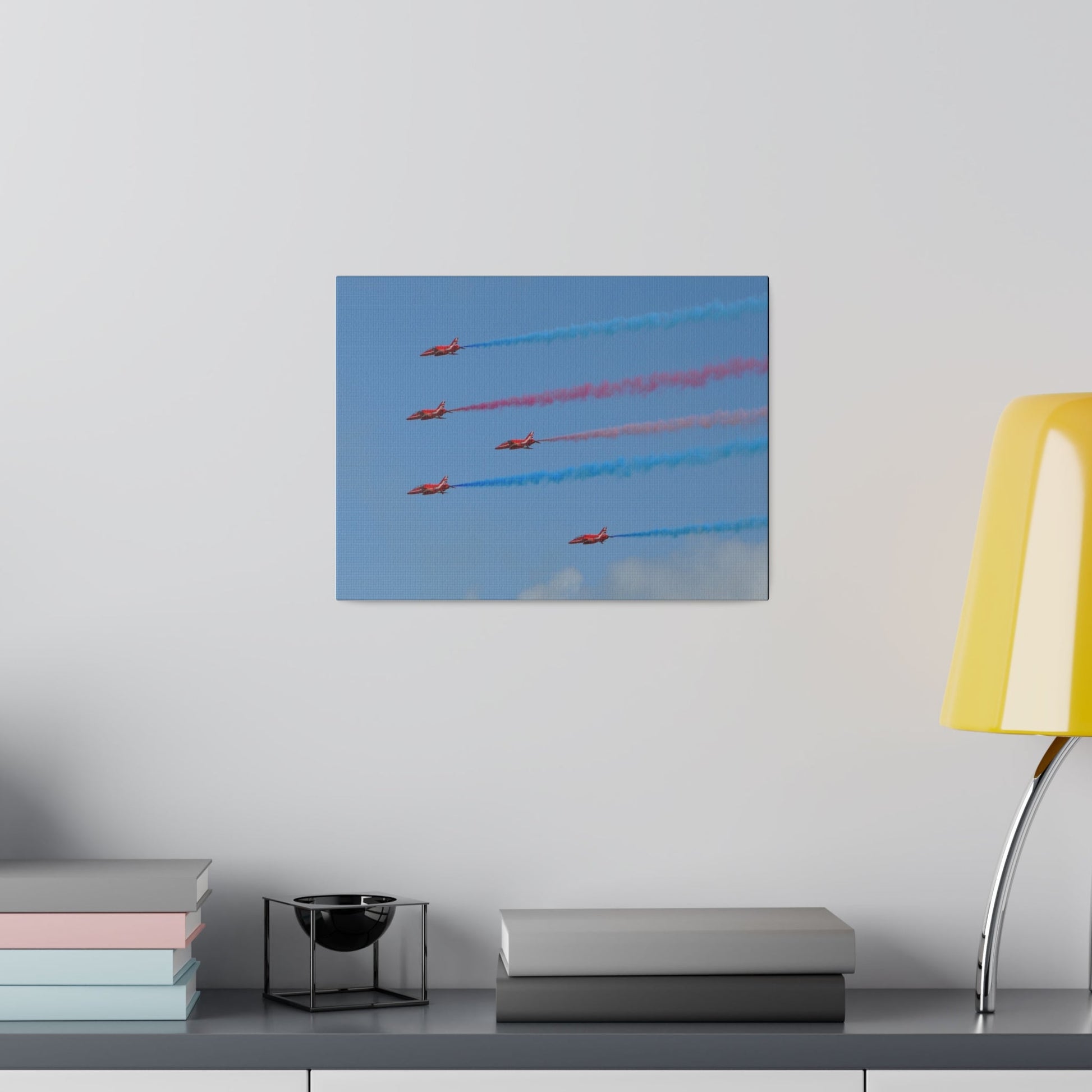 The Red Arrows Flying From The Right With White Smoke Side Rear View Close Up, Matte Canvas, Stretched, 0.75" - The Trio Synergize Group