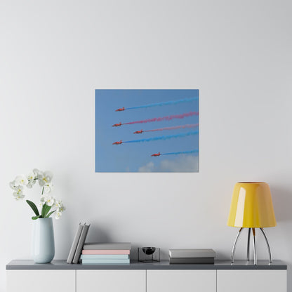 The Red Arrows Flying From The Right With White Smoke Side Rear View Close Up, Matte Canvas, Stretched, 0.75" - The Trio Synergize Group