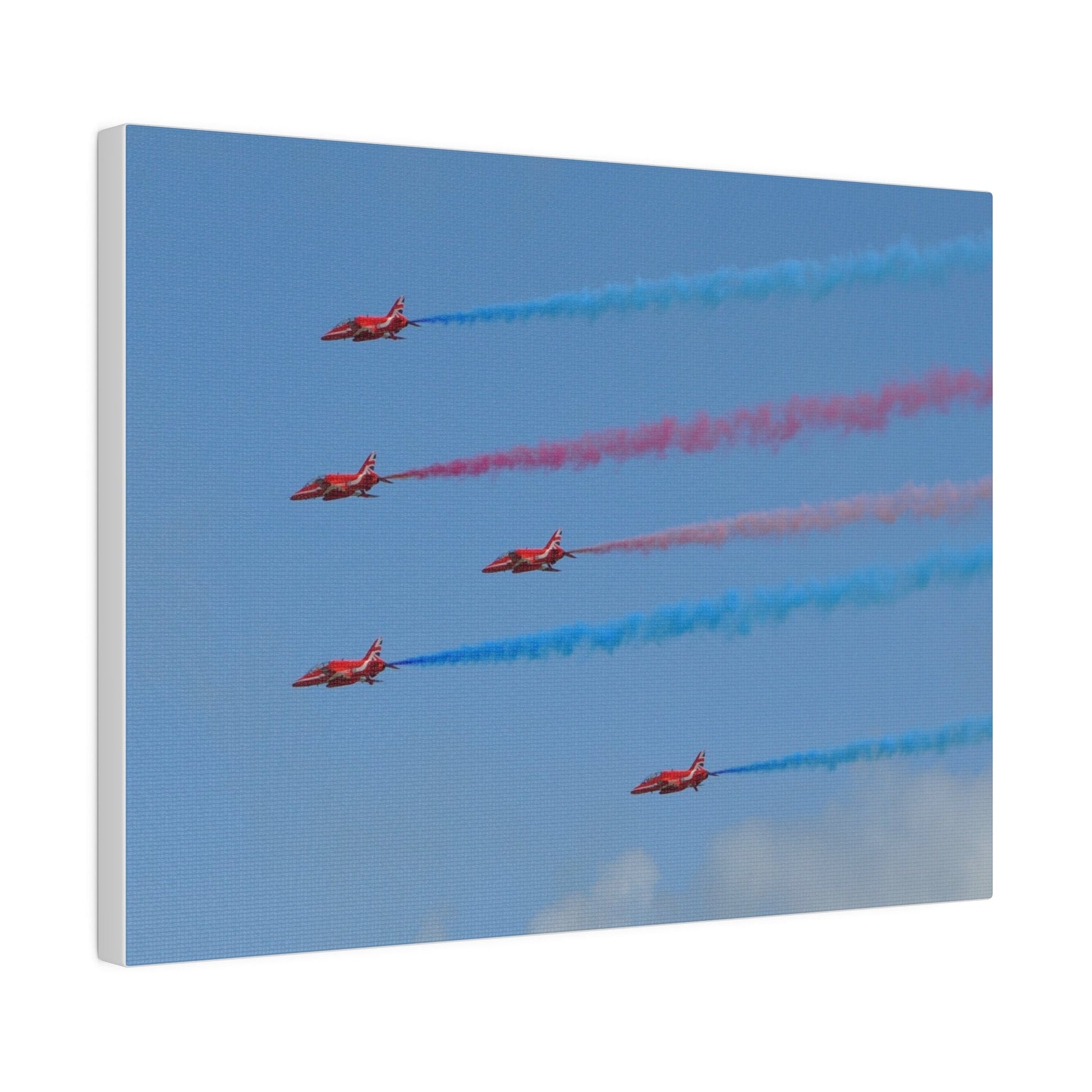 The Red Arrows Flying From The Right With White Smoke Side Rear View Close Up, Matte Canvas, Stretched, 0.75" - The Trio Synergize Group