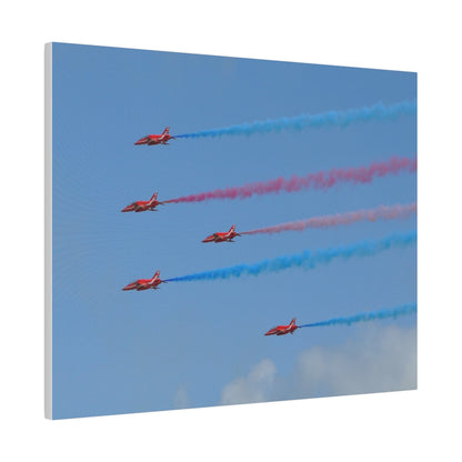 The Red Arrows Flying From The Right With White Smoke Side Rear View Close Up, Matte Canvas, Stretched, 0.75" - The Trio Synergize Group