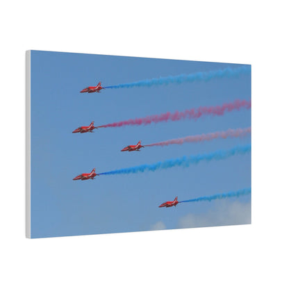 The Red Arrows Flying From The Right With White Smoke Side Rear View Close Up, Matte Canvas, Stretched, 0.75" - The Trio Synergize Group