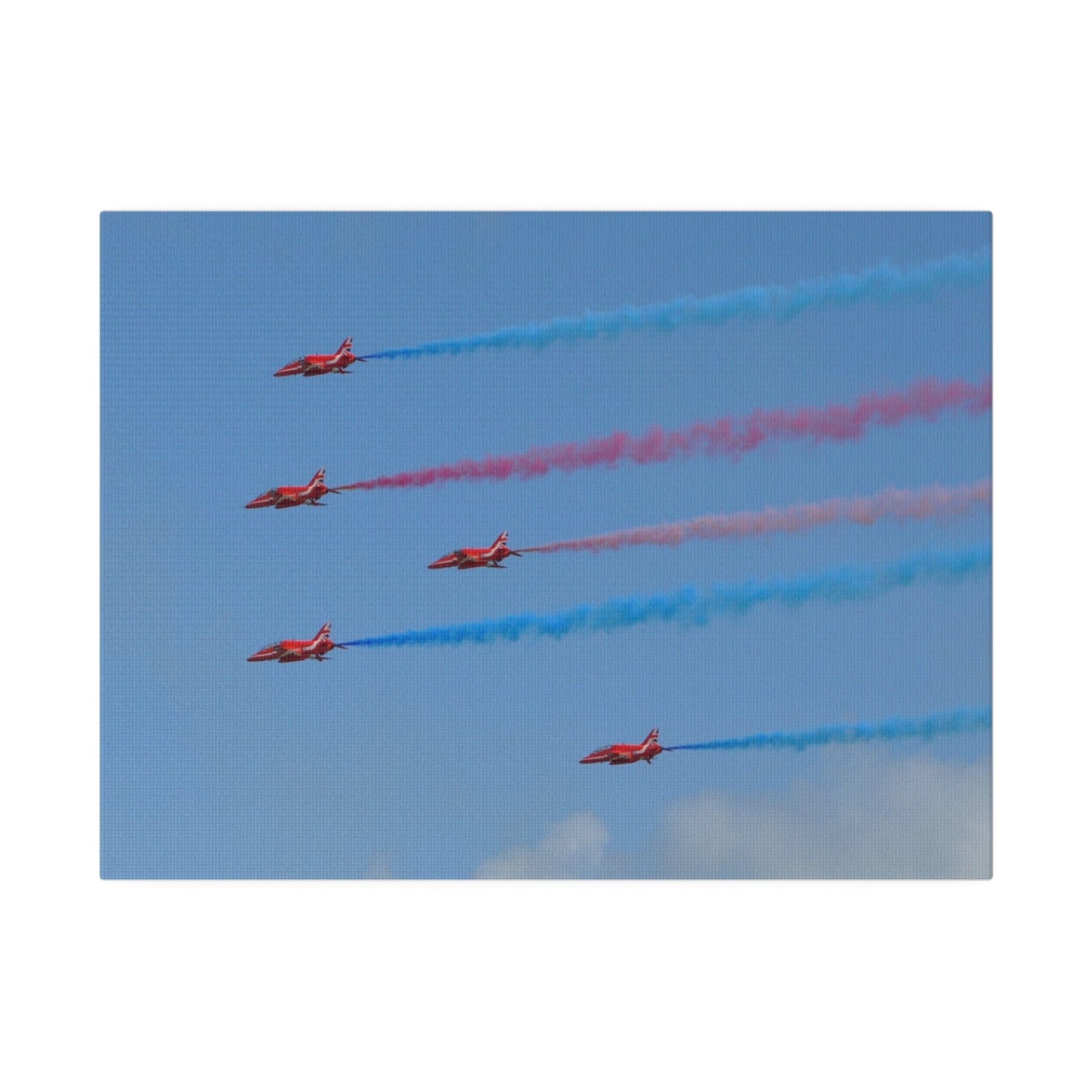 The Red Arrows Flying From The Right With White Smoke Side Rear View Close Up, Matte Canvas, Stretched, 0.75" - The Trio Synergize Group