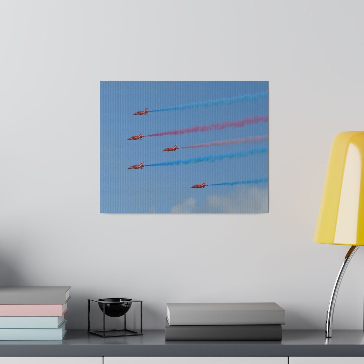 The Red Arrows Flying From The Right With White Smoke Side Rear View Close Up, Matte Canvas, Stretched, 0.75" - The Trio Synergize Group