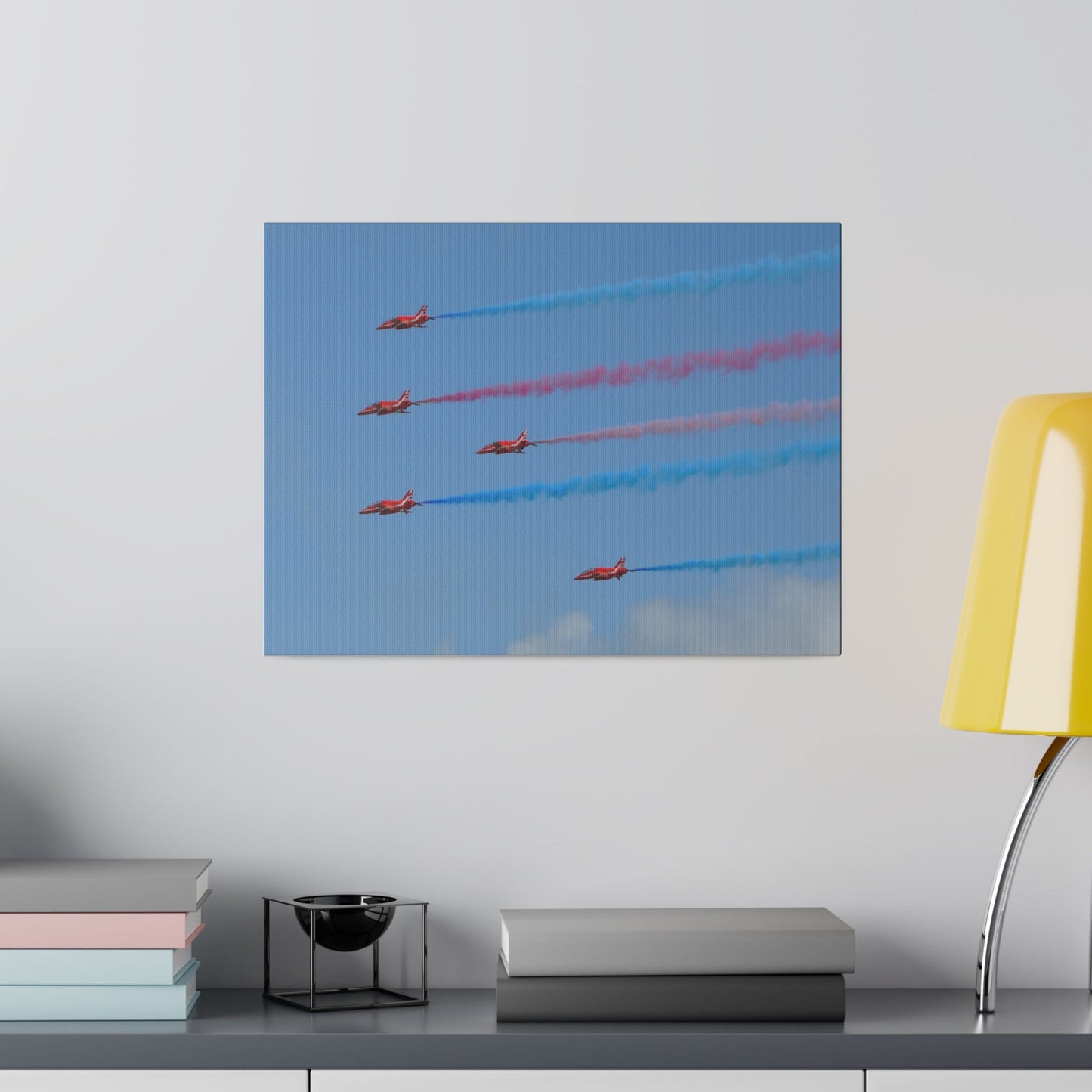 The Red Arrows Flying From The Right With White Smoke Side Rear View Close Up, Matte Canvas, Stretched, 0.75" - The Trio Synergize Group