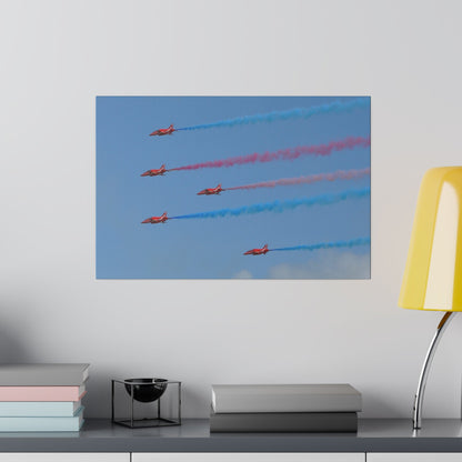 The Red Arrows Flying From The Right With White Smoke Side Rear View Close Up, Matte Canvas, Stretched, 0.75" - The Trio Synergize Group