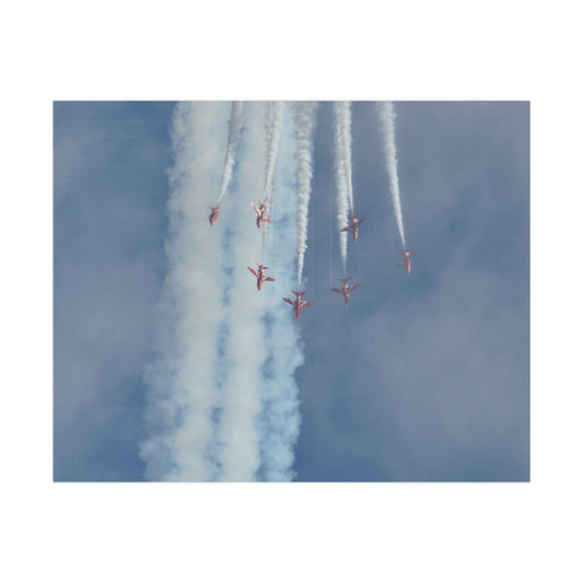 The Red Arrows Flying Straight Down In Formation Canvas - The Trio Synergize Group