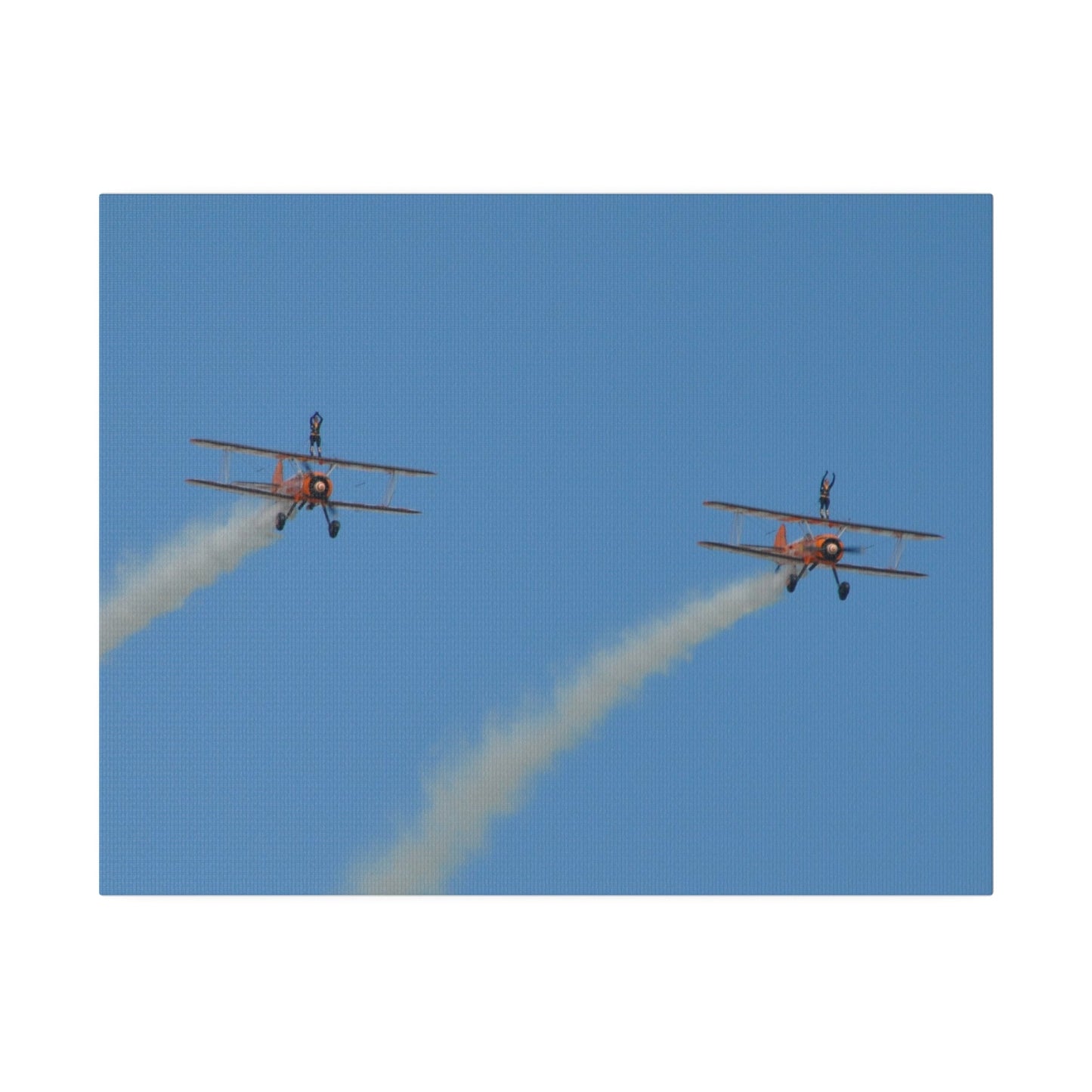 The Wing Walkers Flying From The Left, With Smoke And People With Their Arms Above Their Heads, Matte Canvas, Stretched, 0.75" - The Trio Synergize Group