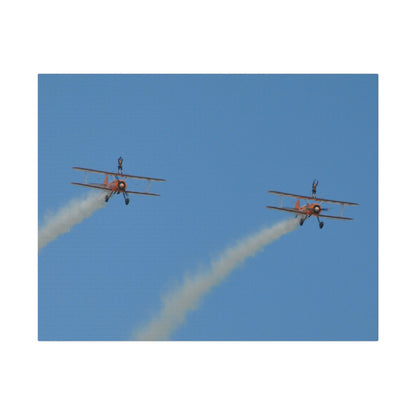 The Wing Walkers Flying From The Left, With Smoke And People With Their Arms Above Their Heads, Matte Canvas, Stretched, 0.75" - The Trio Synergize Group