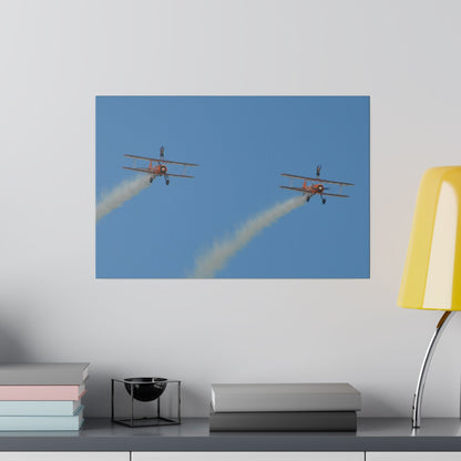 The Wing Walkers Flying From The Left, With Smoke And People With Their Arms Above Their Heads, Matte Canvas, Stretched, 0.75" - The Trio Synergize Group